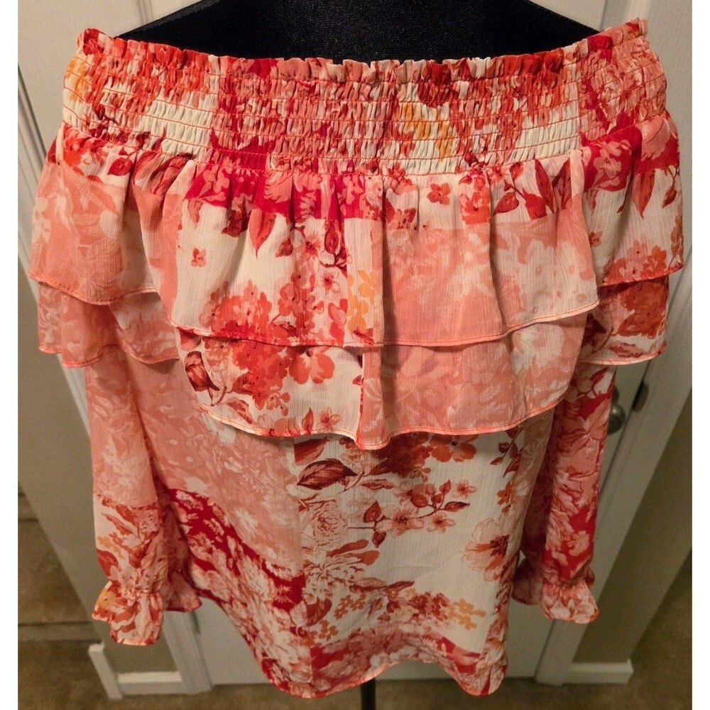 Rachel Zoe Off-The-Shoulder Floral Ruffle Blouse - Size M